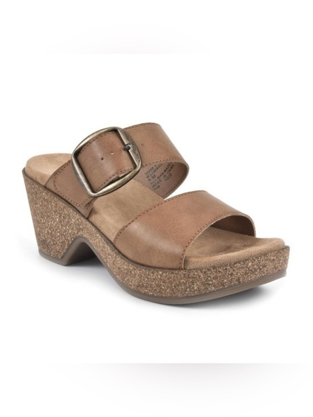 Women's Cliffs "Cicada" Tan Cork-Wedge Platform Sandals with Buckle size 8.5